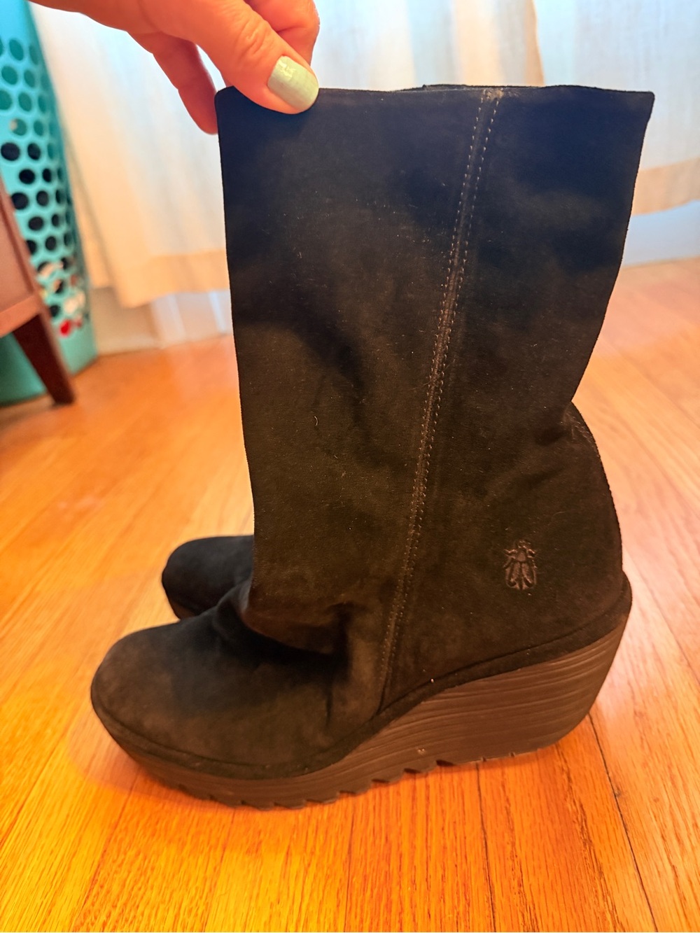 Fly London Black Suede Wedge Mid-Calf Boots - Picture 5 of 8